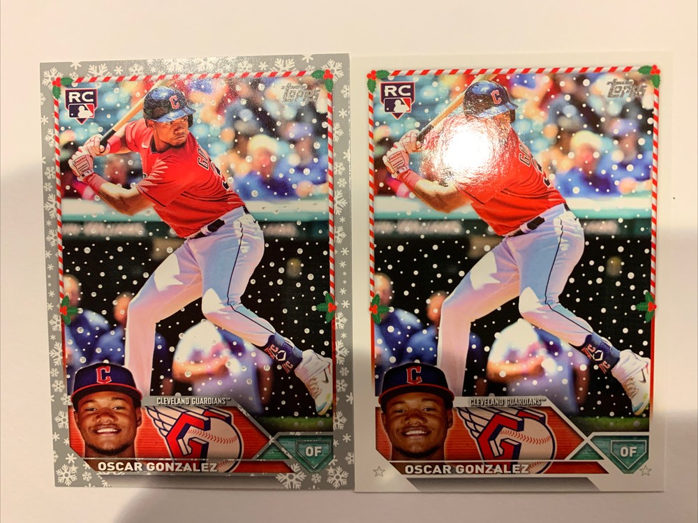 (2) 2023 Topps Holiday Oscar Gonzalez Rookie RC Metallic + Base #H188 Guardians