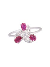 Pear Cut Pink Ruby  White Cubic Zirconia 925 Sterling Silver Unique Floral Ring