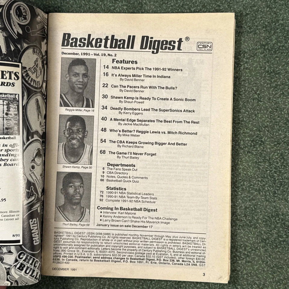 Revista de resumen de baloncesto de diciembre de 1991, Reggie Miller, Indiana Pacers NBA Foto 2 de 4