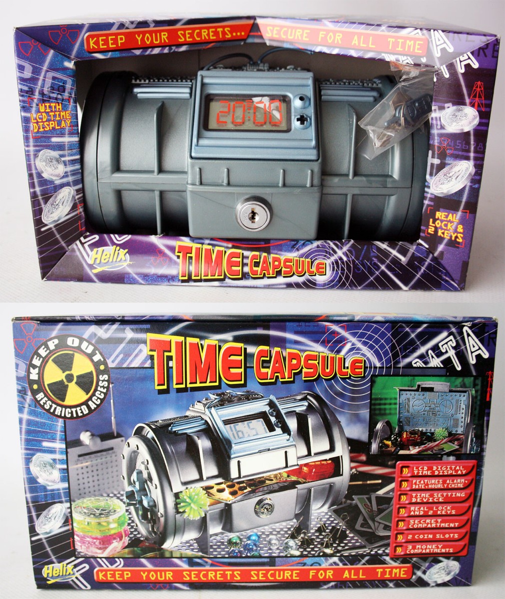 RARE VINTAGE 90'S HELIX TIME CAPSULE SAVING BANK REAL LOCK + 2