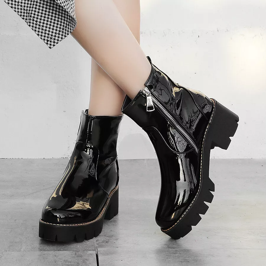 Patent leather top platform booties