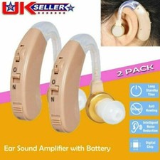 2X Digital Hearing Aid Adjustable Sound Voice Amplifier Behind Ear With Battery