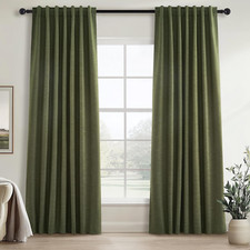 Olive Green Linen Blackout Curtains - 94" Custom Drapes, 2 Panels