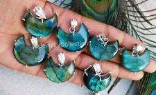 Natural Crescent Moon Labradorite Pendant, 925 Silver Plated, Lot Pendant B132