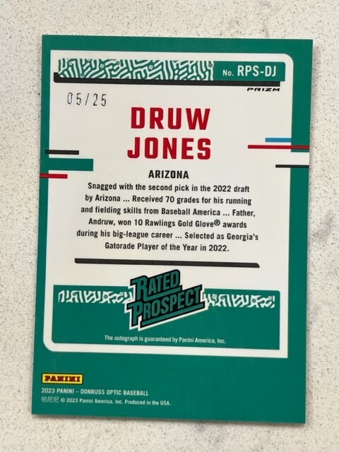 DRUW JONES 2023 Panini Donruss Optic ORANGE Prizm AUTO # 5