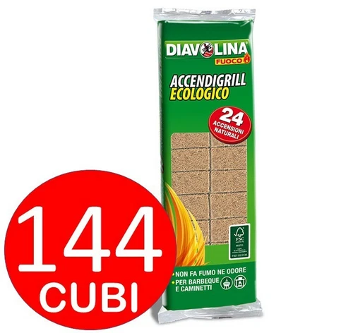 Diavolina Accendigrill Ecologico 144 cubi per Stufa Camino Barbecue Grill 6 pack - Foto 1 di 2