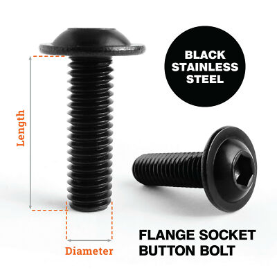 #ad #ad M4 M5 M6 M8 A2 BLACK STAINLESS HEX SOCKET FLANGED BUTTON HEAD ALLEN BOLT SCREWS $48.71