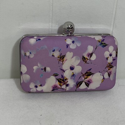 Vintage Talbots Clutch Purple Floral Hard Case Silver Chain Link Strap  Purse NWT