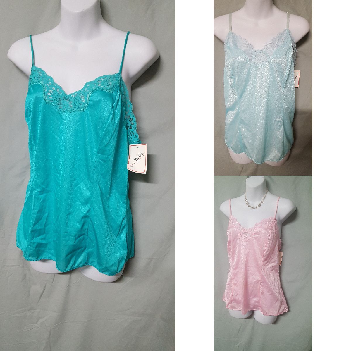 Camicia Notturna Ventura Perivinca Blu – Top A Spaghetti Con Pizzo, Taglie Forti (3X, 4X, 5X)