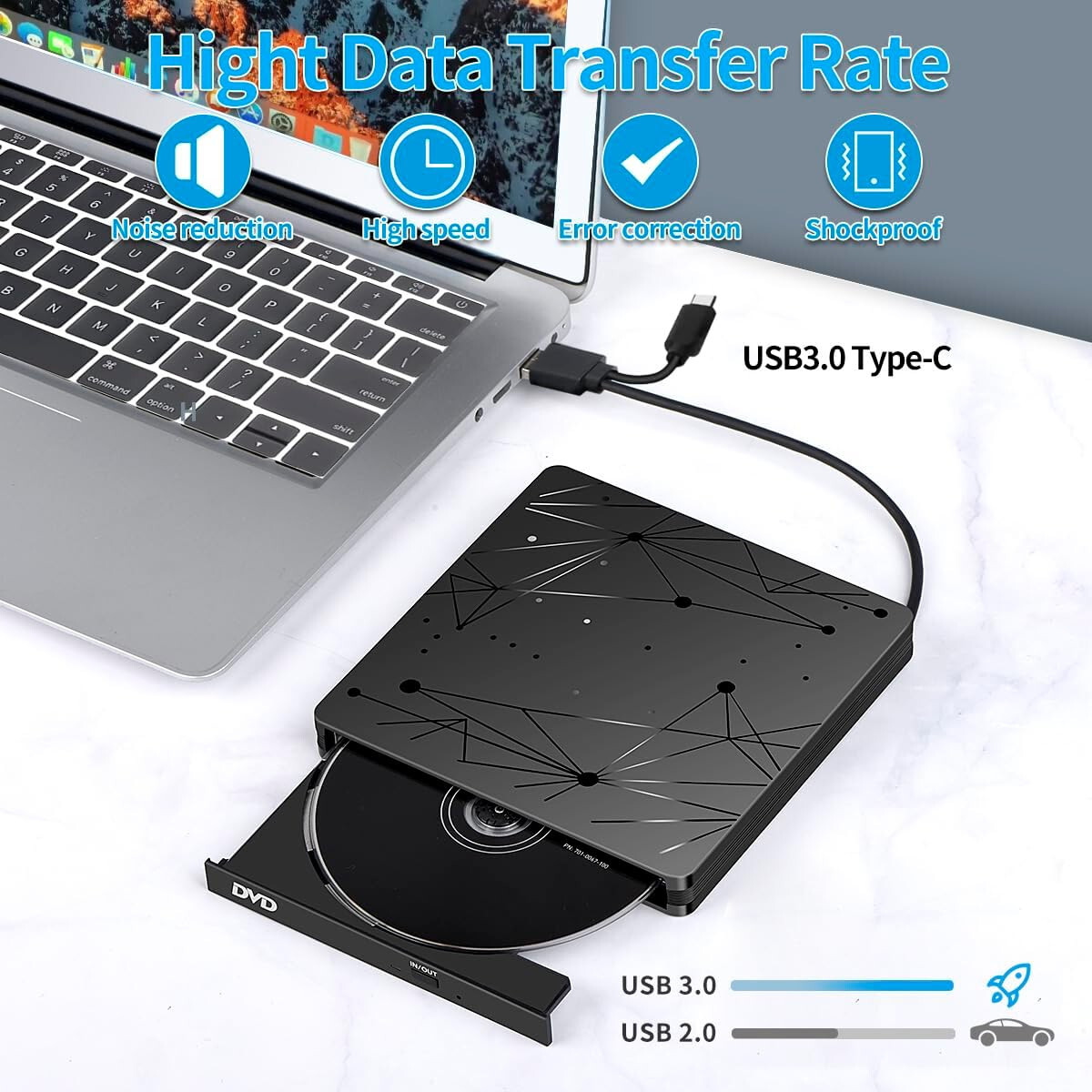 LMEN BT520 External CD Drive CD Drive External with USB 3.0 DVD Drive