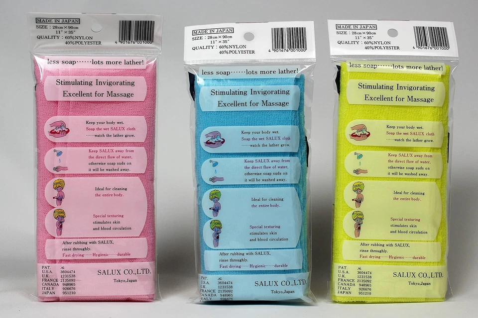 Juego de toallas de baño japonesas de nailon Salux 3 unidades rosa amarillo azul Foto 2 de 3