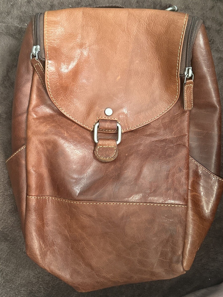 Jack Georges Voyager Zip Brown Leather Backpack Convertible Crossbody Bag  Purse