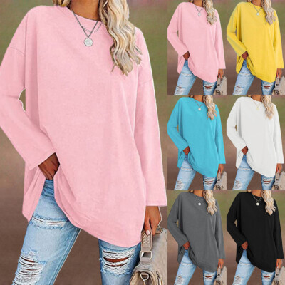 Damen-Pullover Mit Rundhalsausschnitt Langärmelig Lässig Lockere Bluse T-  
