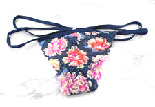 Victoria's Secret PINK Strappy Lace Thong Panty Blue Floral