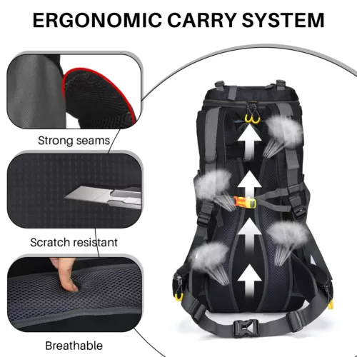 Wasserdichter Rucksack 60L großes Fassungsvermögen Tornister Tasche für Camping Wandern Reisen - Bild 7 von 56