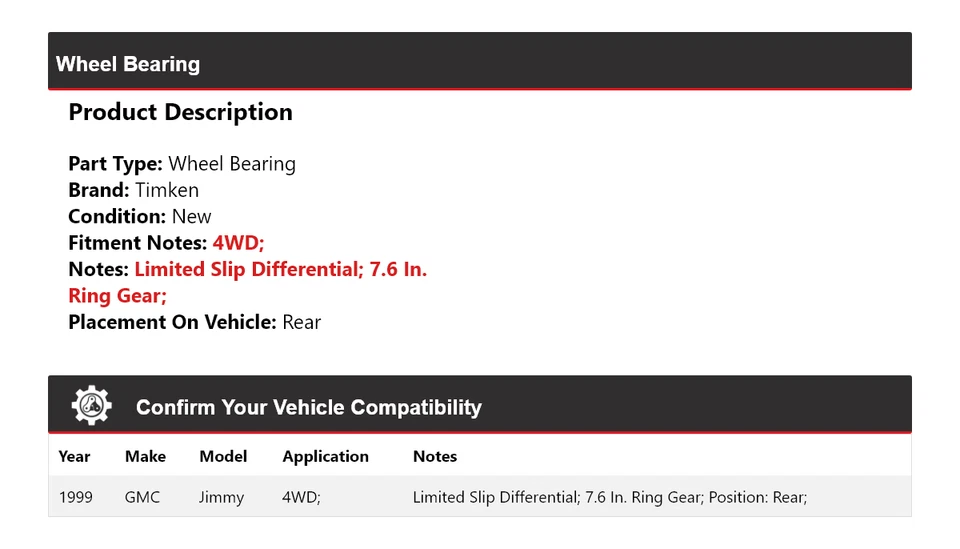 Cojinete de rueda trasero Timken para GMC Jimmy 1999 4x4 Foto 2 de 4