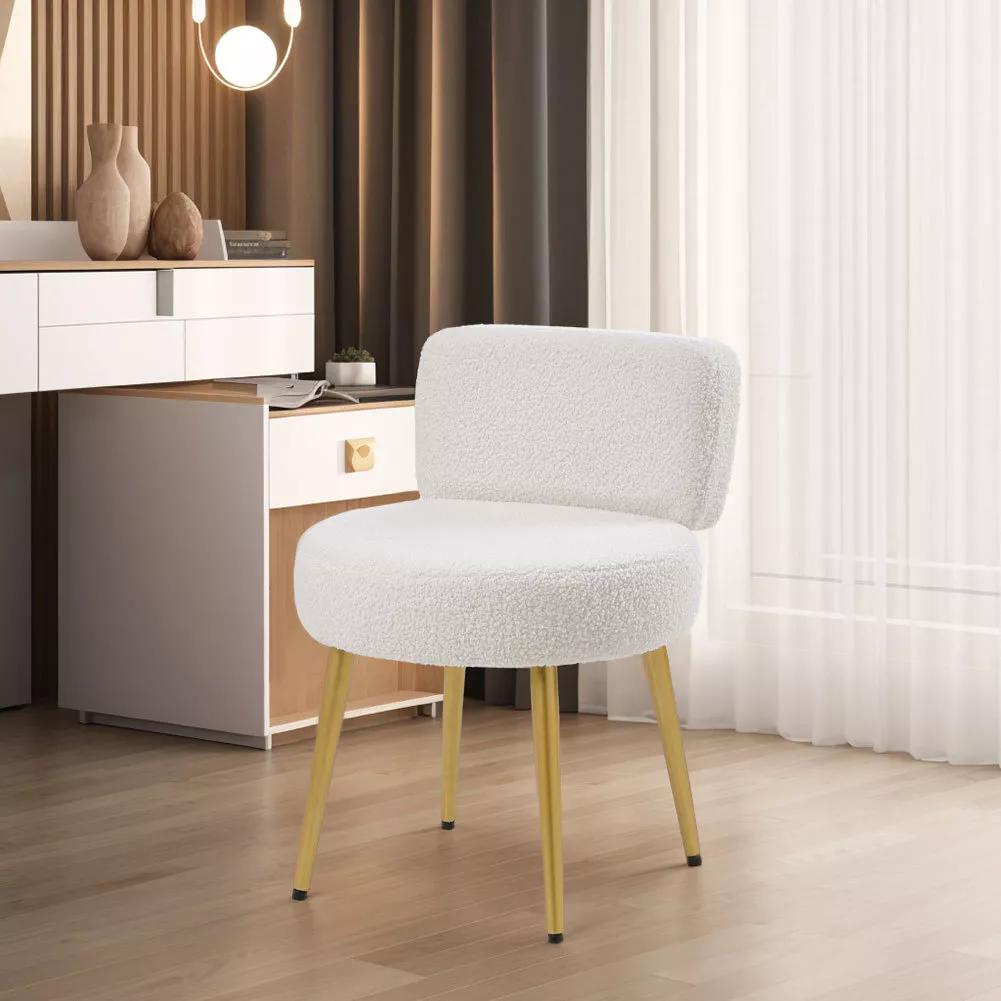 Makeup Vanity Stool Chair With Low Back Soft Padded Round Seat Stools Metal Legs