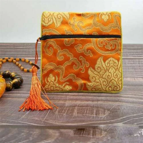 Jewelry Pouches Gift Coin Purse Bag 5pcs Tassel Square Chinese Silk Zipper