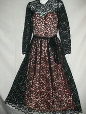 Ladies Size 9/10 Gunne Sax By Jessica McClintock Vintage Black Lace Satin Dress