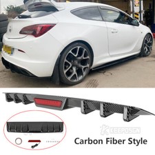 Carbon Fiber Fin Rear Diffuser Bumper Spoiler Lip w/LED Light For Vauxhall Astra