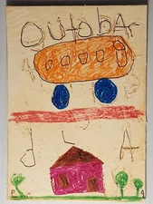 e9Art ACEO school bus outsider art brut naive