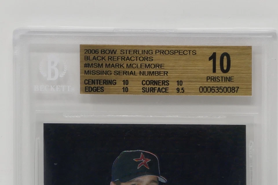 Bowman Sterling Black Refractors Mark McLemore 2006 🔥Beckett 10 error impecable Foto 4 de 4