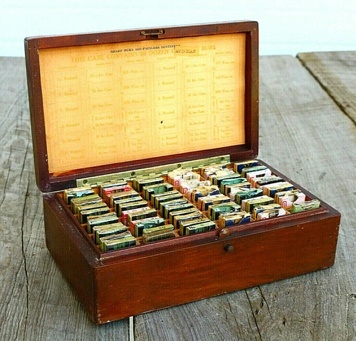 Vintage Wooden Box dental tools Assortment Unused Clinic Salesmans Case ASIS  YS