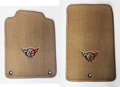 NEW! Tan Floor Mats 1998-2004 Corvette Embroidered Circle Emblem Logo in Black