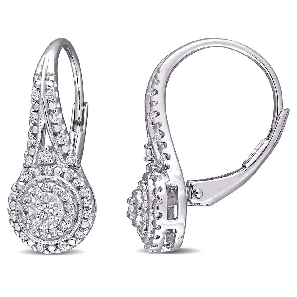 Pendientes colgantes de diamantes TDW de 1/4 quilates de plata de ley Amour