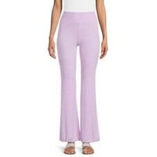 No Boundaries Women's Juniors Ribbed Flare Lettuce Hem Pants, sizes S-XXXL Lilac