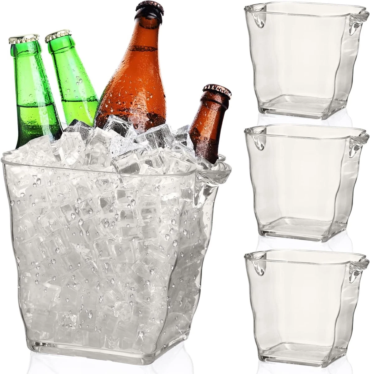 4 Pieces 8 x 8 inch Plastic Ice Bucket 4.6 Liter Acrylic Square Ice Bucket