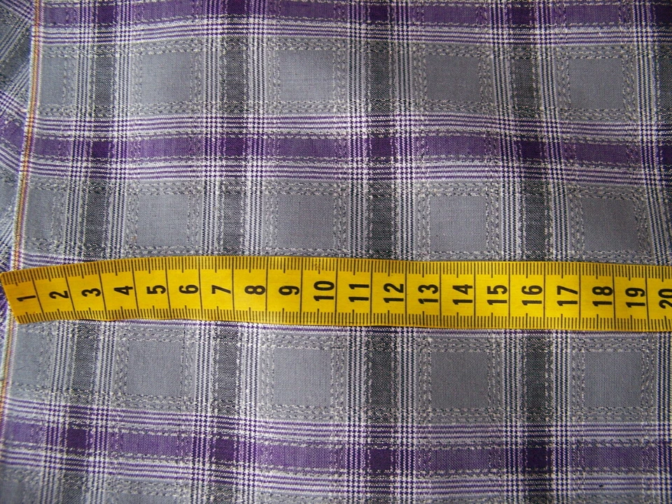 ANCIEN GRAND COUPON DE TISSU ECOSSAIS TON PARME  GRIS -100 cm x 295 cm -TIS 140 - Photo 2/2
