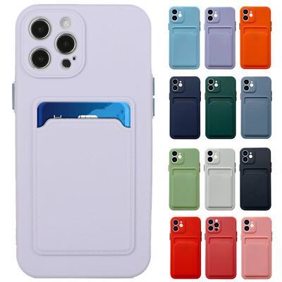 For iPhone 11 12 Pro Max 7 8 Plus XS XR Shockproof Rubber Card Holder Case Cover