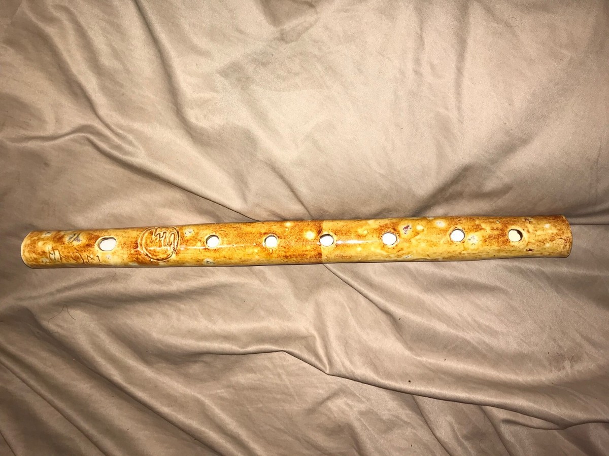 Ceramic glazed clay Flute with 7 holes. 18