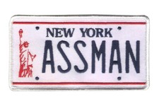 ASSMAN License Plate - 5 1/8" X 2 3/4" Embroidered Patch - Wax Back - New York