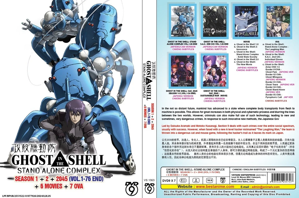 GHOST IN THE SHELL:STAND ALONE COMPLEX SEA1+2+2045(VOL.1-76END)+6MOVIE+7OVA DVD - Image 3 of 3