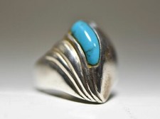 Dome ring turquoise swirl cigar band sterling silver vintage women