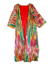 TRADITIONAL CENTRAL ASIAN UZBEK IKAT DESIGN KHAN ATLAS CHAPPAN ROBE - M/L