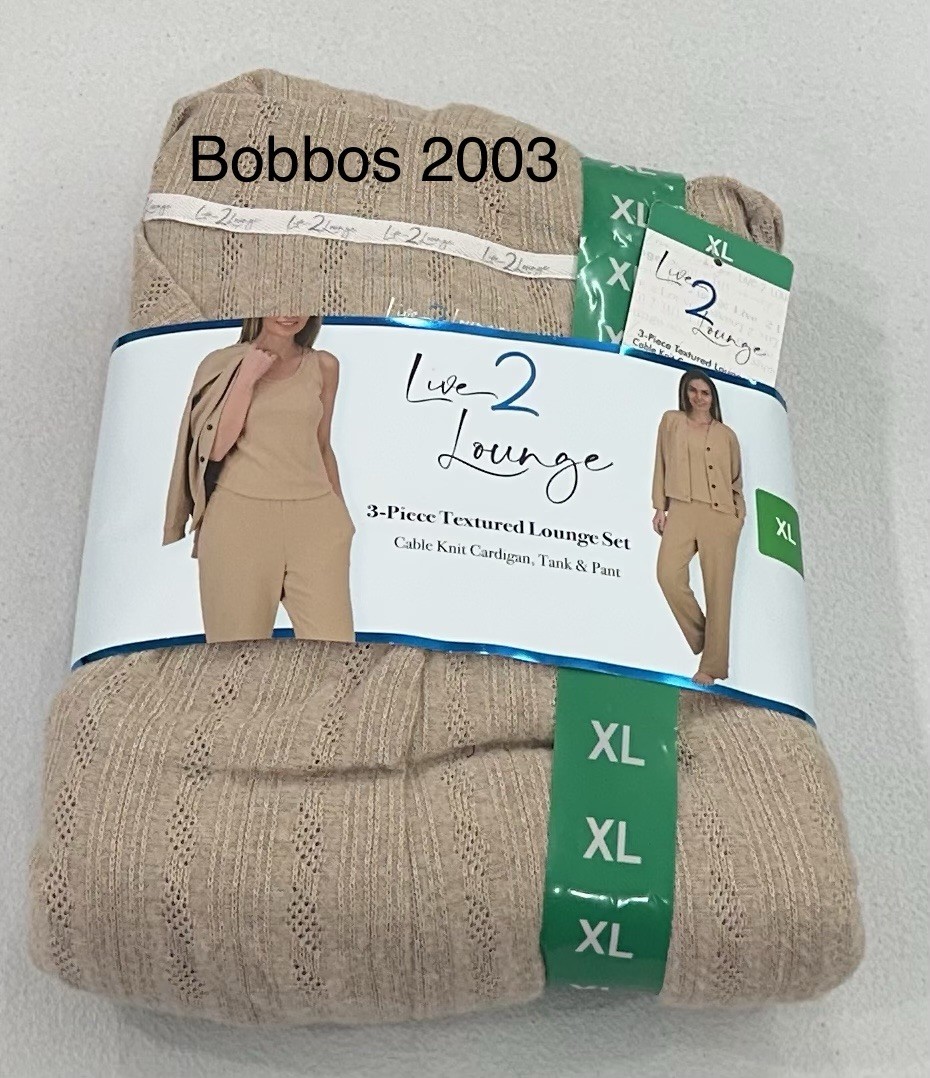 Live 2 Lounge Women's 3-Piece Cable Knit Textured Lounge Set, Tan