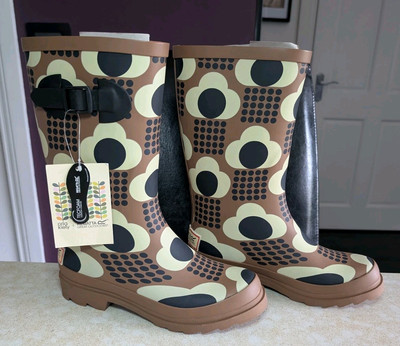Womens Orla Kiely Wellies Size Quarter Tan Rain Cloud Wellington