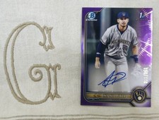 Antonio Pinero, Brewers, 2022 1st Bowman Chrome Purple Auto #'d/250 CPA-AP🇬