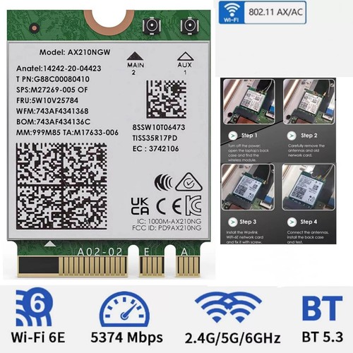WiFi 6E M.2 Module Up To 2400mbps(6 Ghz), 2400mbps(5 Ghz), And 574mbps(2.4 Ghz) - Afbeelding 14 van 14