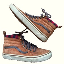 VANS Sk8-Hi MTE Scotchgard Mens 6.5, womens 8 Brown Suede red Plaid Lumberjack