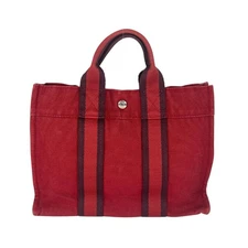 Hermes Four Toe Pm Tote Bag Canvas Wine Red Ladies Used