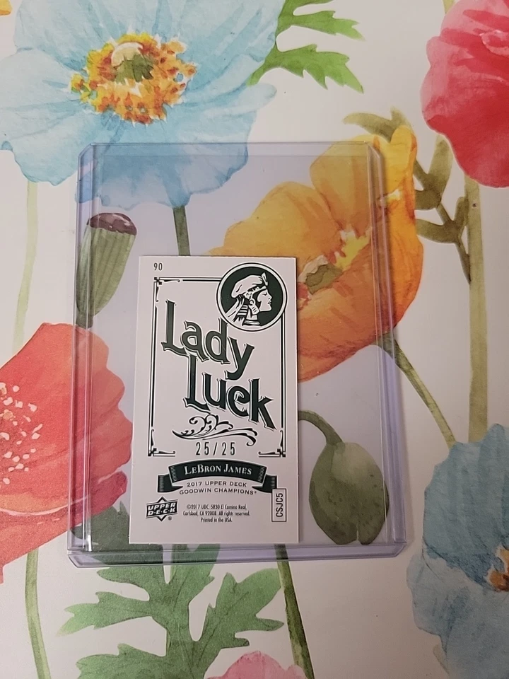 2017 Upper Deck GoodWin Champions LeBron James Mini Green Canvas Lady Luck Back - Image 2 of 2