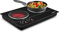 Electric Hob, CUSIMAX Double Hot Plate for Cooking, Bright Black 