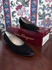 Salvatore Ferragamo Black Suede Pebbled Slip-...