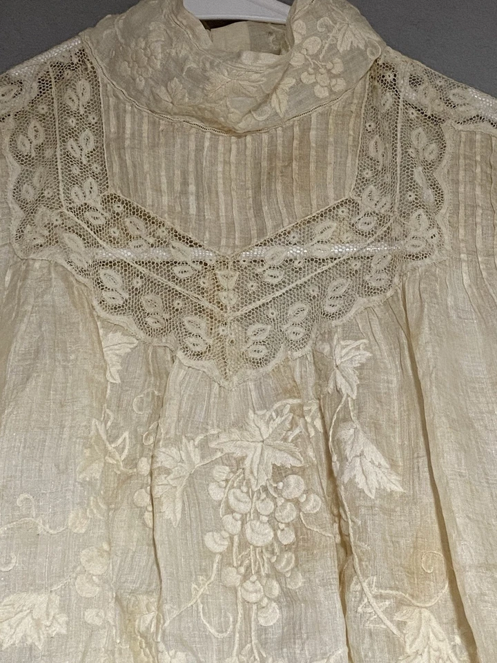 Antigua blusa eduardiana de gasa de encaje de red de 1900 corpiño césped cintura de camisa *como se lee Foto 2 de 4