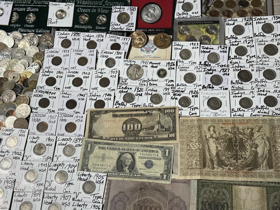 Huge Lot 800+ Coins/stamp/more~Silver WL/Mercury/Indian/Buffalo/“V”/USA & World+ - Image 2 of 4