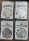 Lot/4 2012-2015 American Silver Eagle NGC MS69 Brown Label